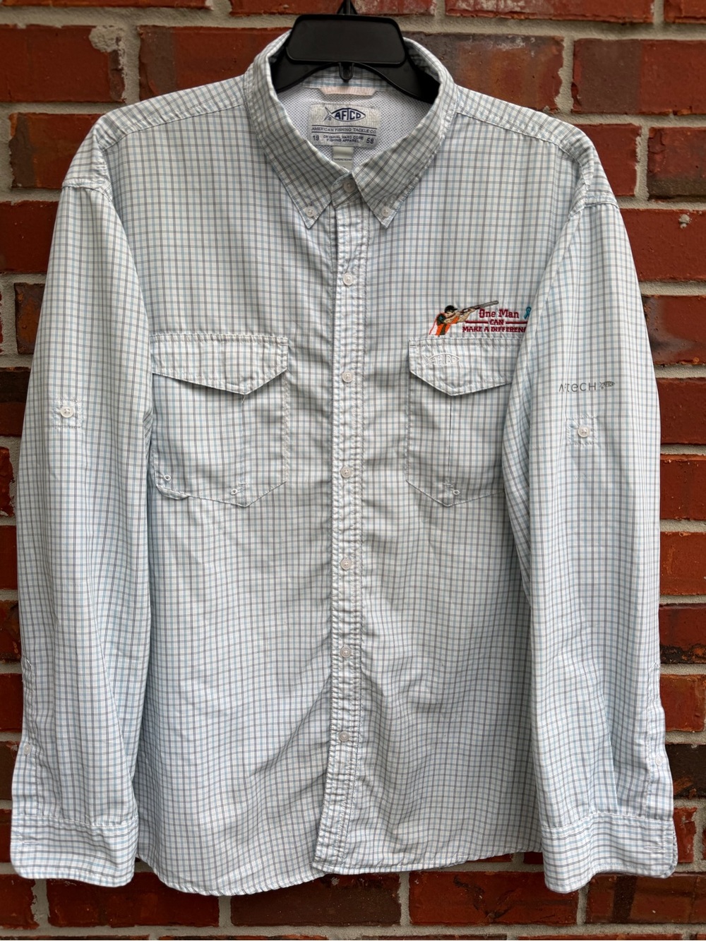 AFTCO XXL Blue & White Plaid Button-Down Long Sleeve Vented Fishing Shirt F8